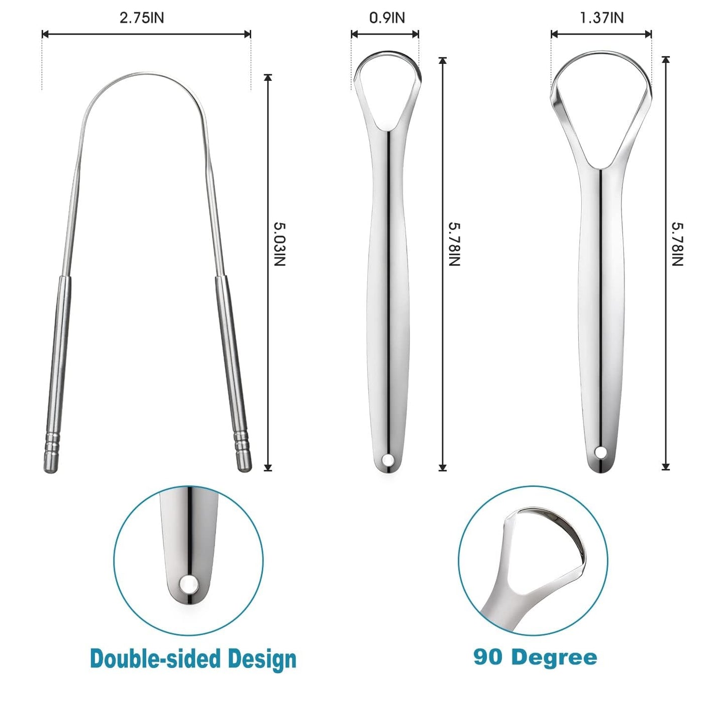 3 PCS Metal Tongue Scraper, Tongue Scrapers for Adults, Stainless Steel Tounge Scrappers, Tounge Scraper, Portable Tongue Scrappers
