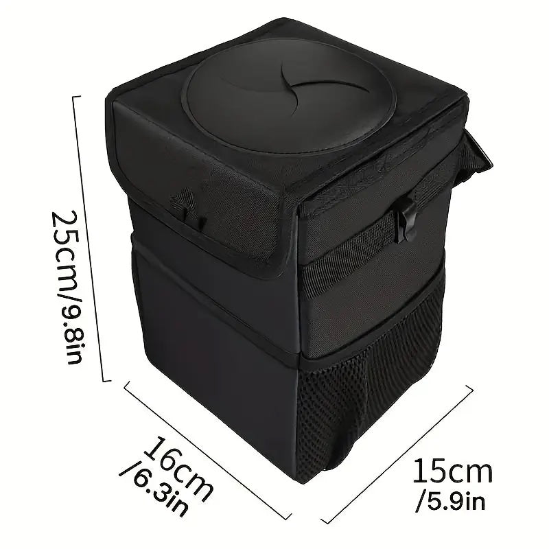 Car Trash Can with Lid & Storage Pockets – 1.82 Gal