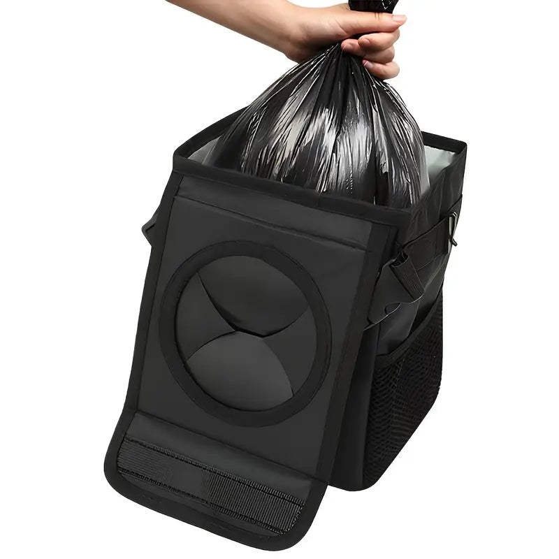 Car Trash Can with Lid - Car Trash Bag Hanging with Storage Pockets Collapsible and Portable Garbage Bin, Leak-Proof Car Organizer, 1.82 Gallons Multipurpose Trash Bin for Car