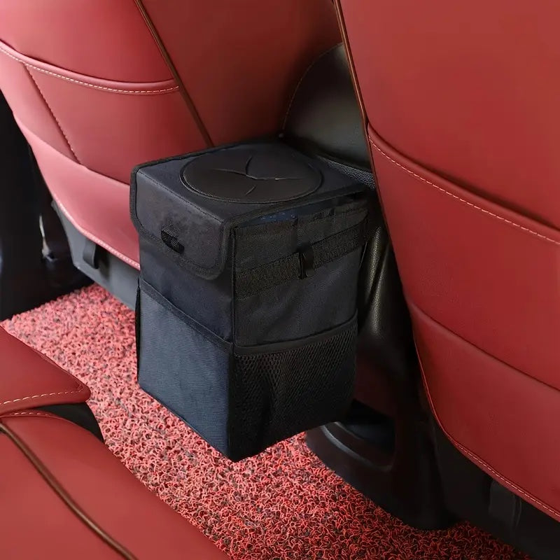 Car Trash Can with Lid & Storage Pockets – 1.82 Gal