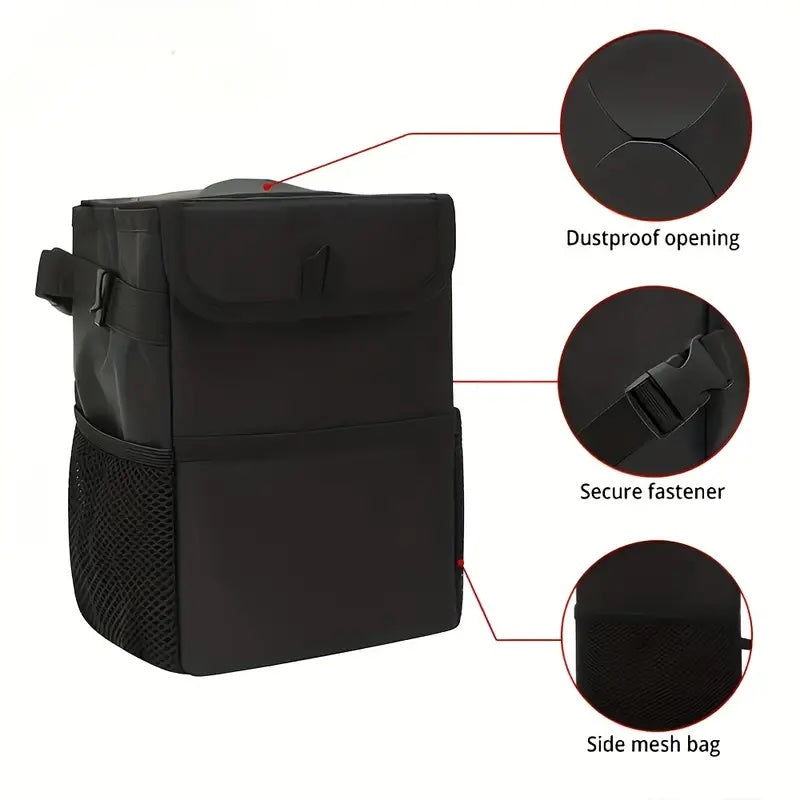 Car Trash Can with Lid & Storage Pockets – 1.82 Gal