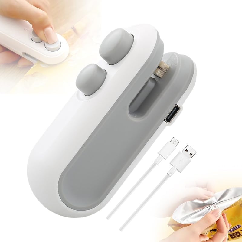 Mini Snack Bag Sealing Machine 2-in-1 Rechargeable Magnetic Heat Sealer & Cutter Portable Food Storage Solution White & Blue USB Type-C Charging Eco-Friendly Compact Design