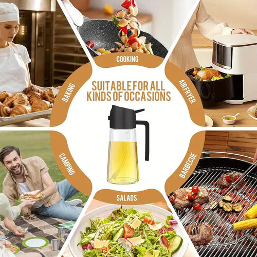 16oz Oil Dispenser Bottle for Kitchen, 2 in 1 Olive Oil Dispenser and Oil Sprayer, 470ml Olive Oil Bottle, Oil Sprayer for Cooking, Kitchen, Salad, Barbecue, Black