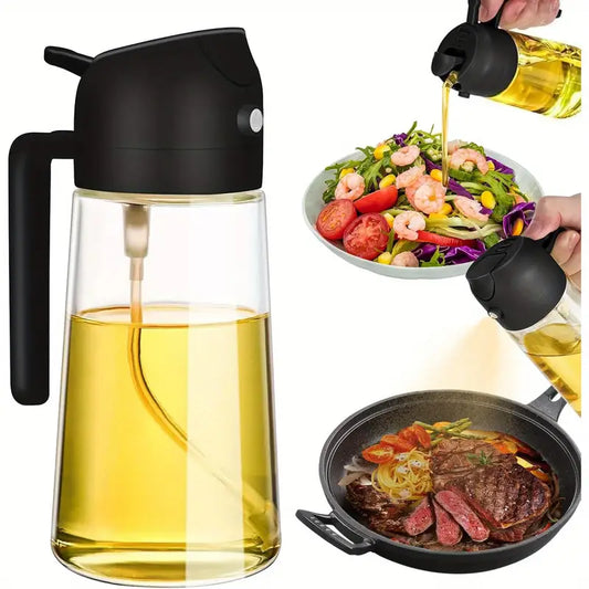 16oz Oil Dispenser Bottle for Kitchen, 2 in 1 Olive Oil Dispenser and Oil Sprayer, 470ml Olive Oil Bottle, Oil Sprayer for Cooking, Kitchen, Salad, Barbecue, Black