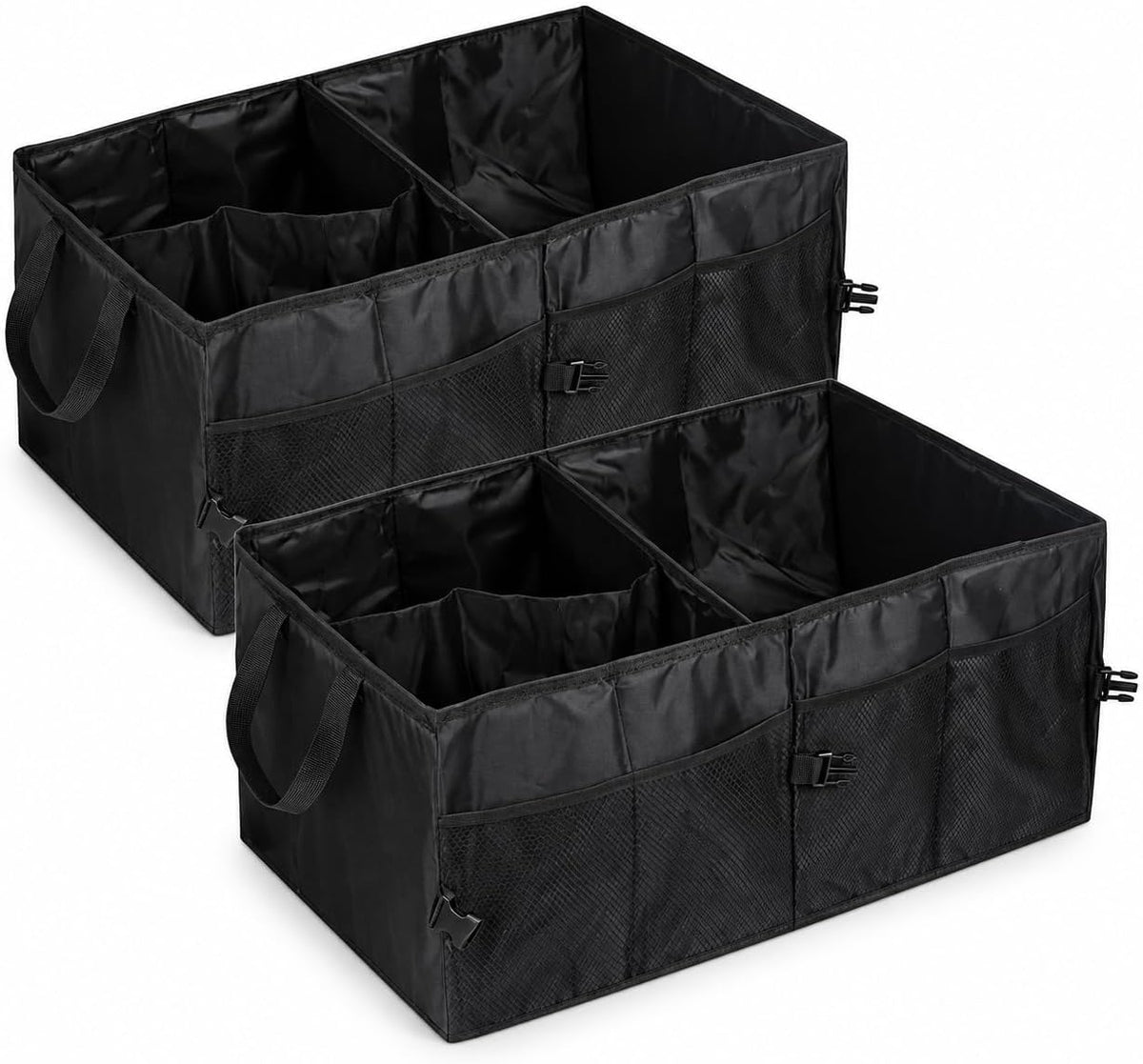 2 Pack Collapsible Car Trunk Organizers with Adjustable Compartments