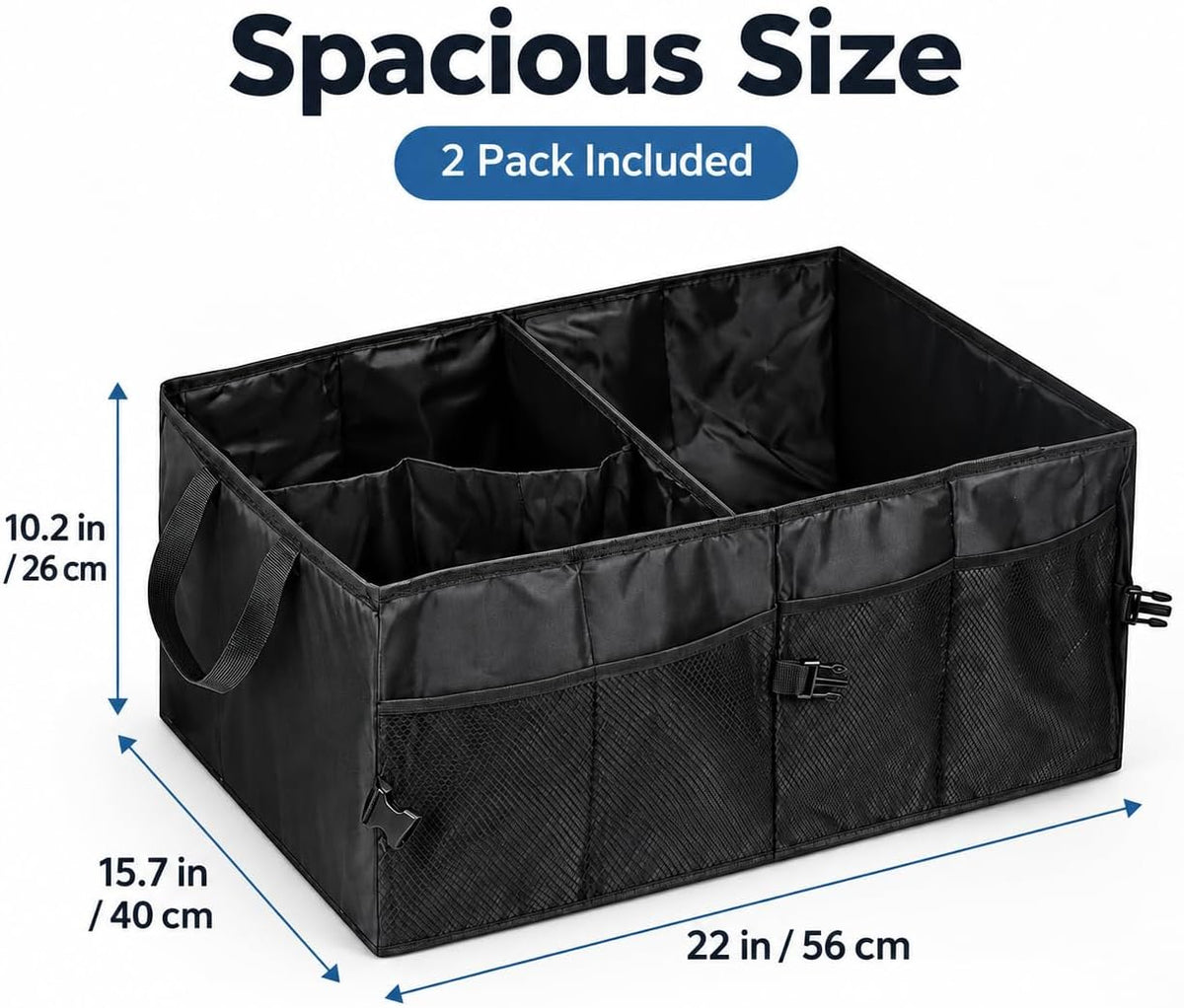 2 Pack Collapsible Car Trunk Organizers with Adjustable Compartments
