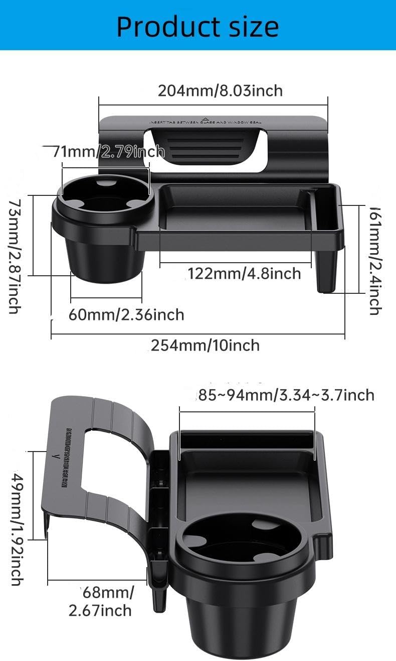 Car Window Cup Holder & Phone Storage Rack, Black