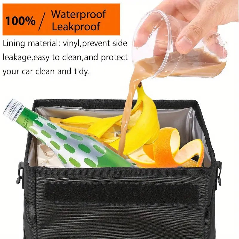 Car Trash Can with Lid - Car Trash Bag Hanging with Storage Pockets Collapsible and Portable Garbage Bin, Leak-Proof Car Organizer, 1.82 Gallons Multipurpose Trash Bin for Car