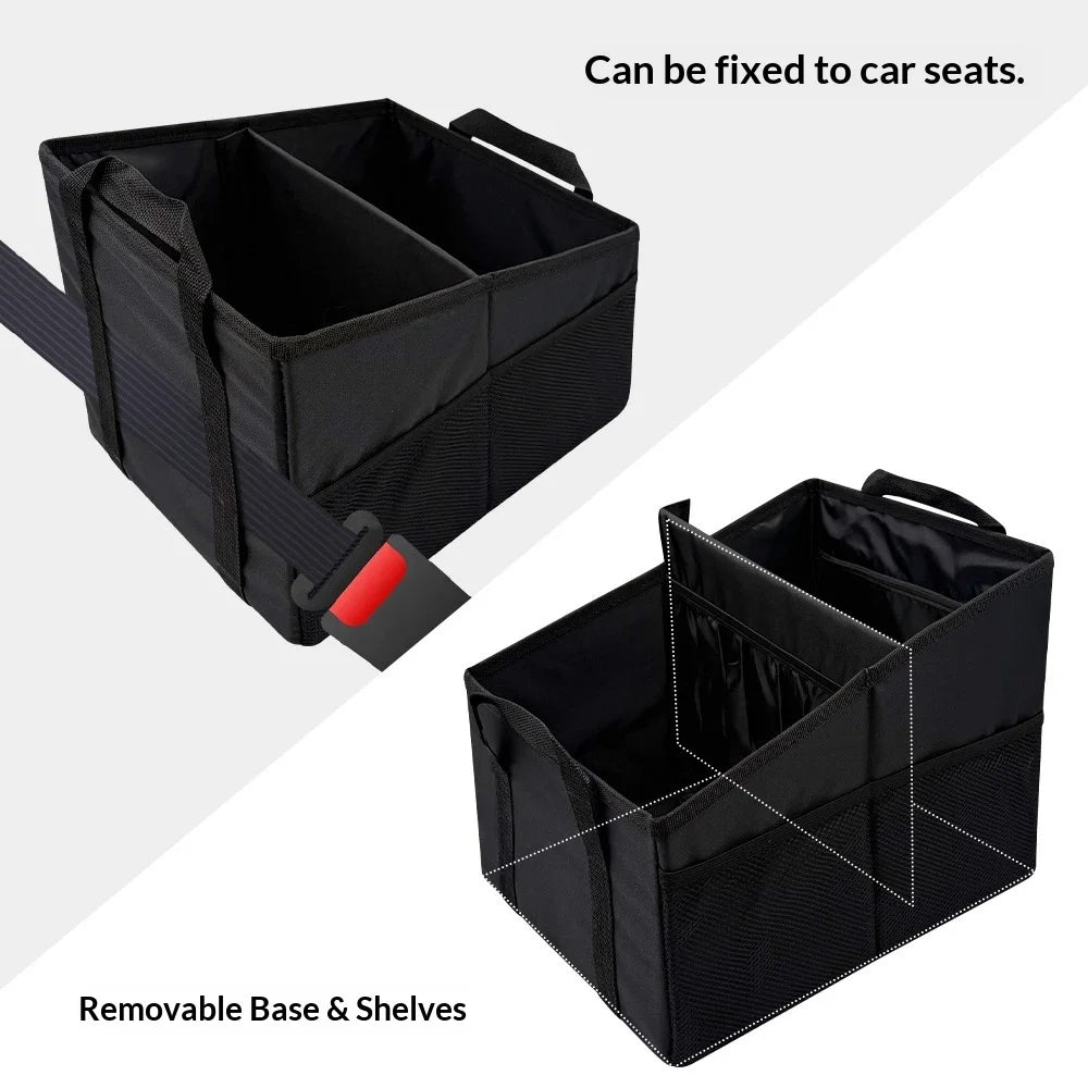 Car Seat Organizer - Passenger Seat Organizer, Collapsible Small Car Seat Storage Organizer for Console Front/Back, Automotive Backseat Organizer with Belt 4 Cup Holders for Kids Accessories