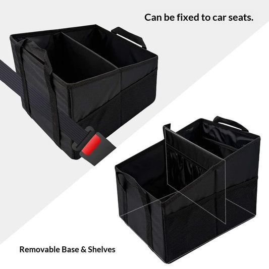 Car Seat Organizer - Passenger Seat Organizer, Collapsible Small Car Seat Storage Organizer for Console Front/Back, Automotive Backseat Organizer with Belt 4 Cup Holders for Kids Accessories