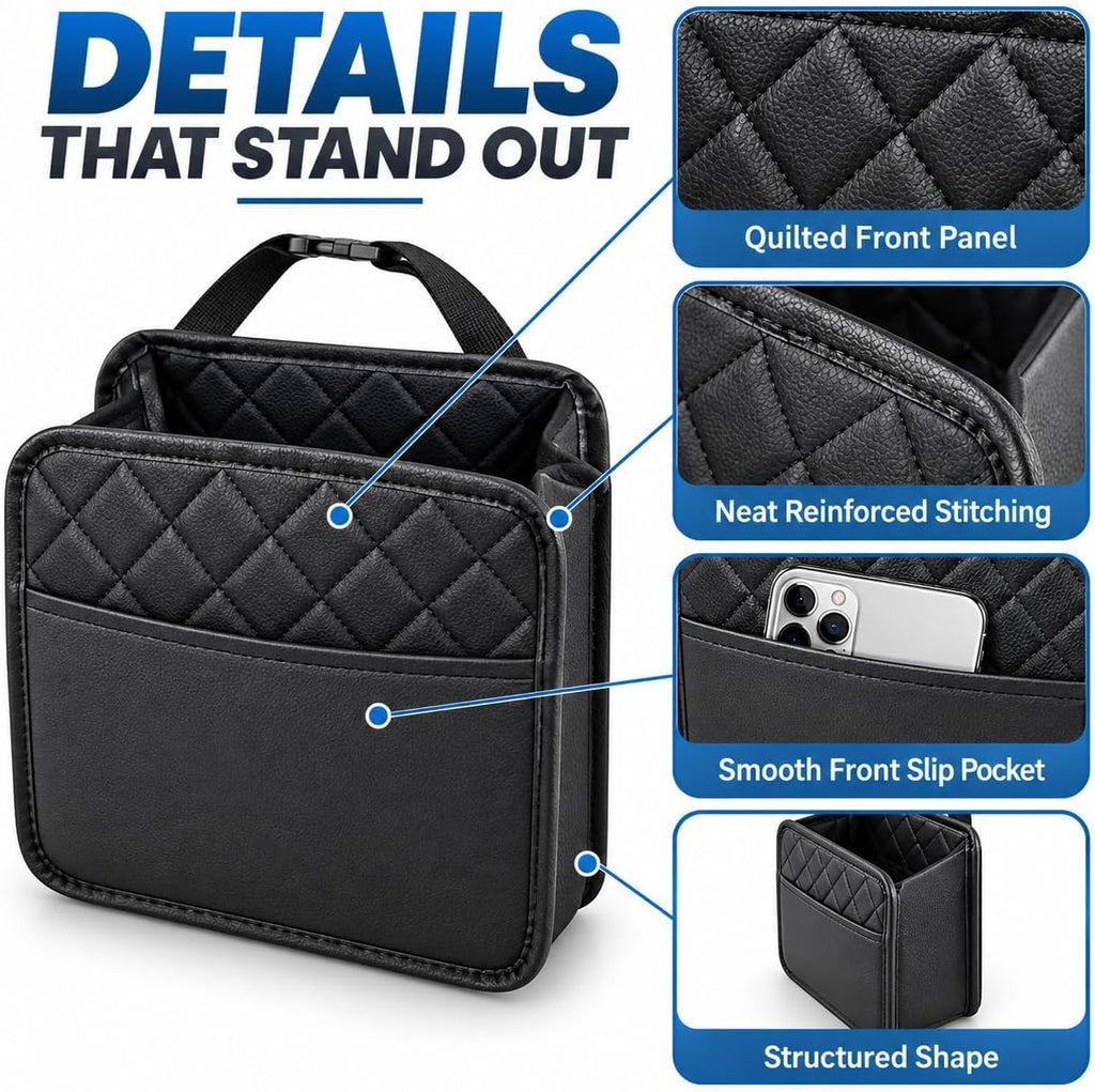 2 Pack Hanging Car Trash Bags & Backseat Organizers, Black