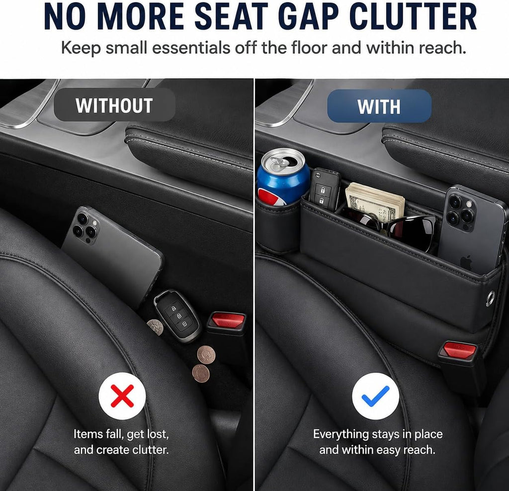 2 Pack Car Seat Gap Organizer Bags, Black