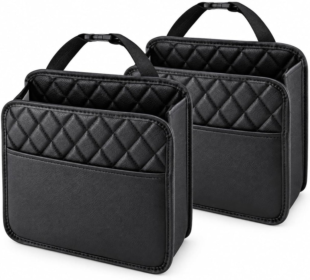 2 Pack Hanging Car Trash Bags & Backseat Organizers, Black