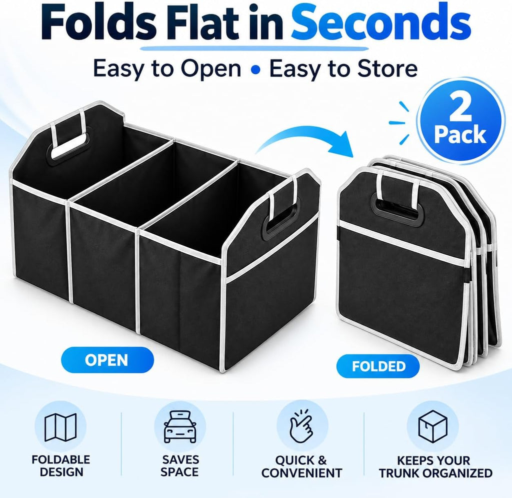 2 Pack Collapsible Car Organizer Storage Boxes, Black