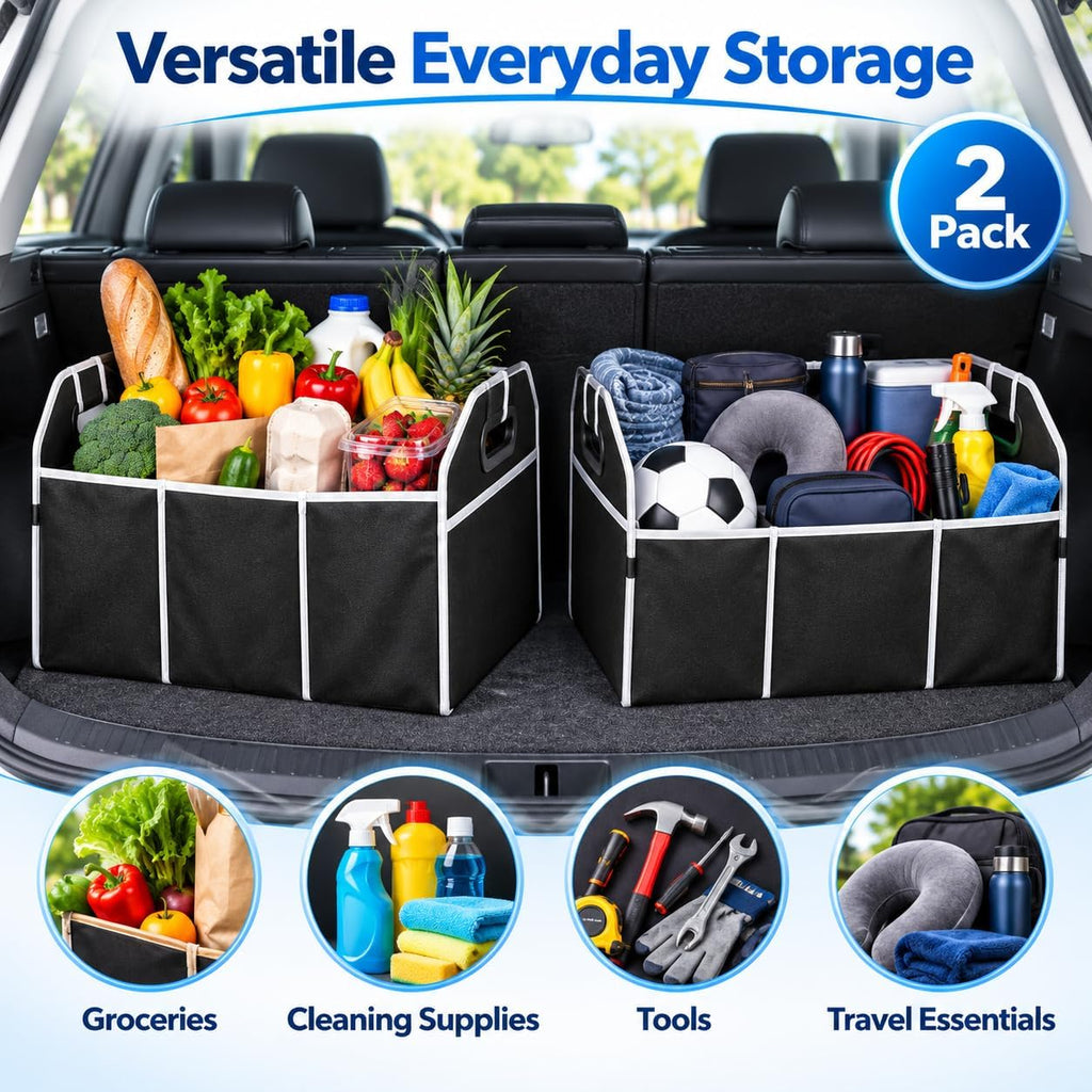2 Pack Collapsible Car Organizer Storage Boxes, Black