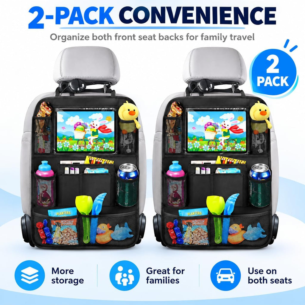 2 Pack Car Seat Protector & Backseat Organizer, Black