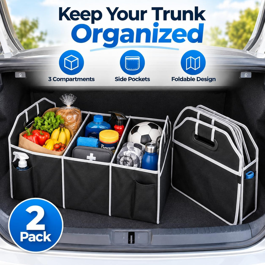 2 Pack Collapsible Car Organizer Storage Boxes, Black