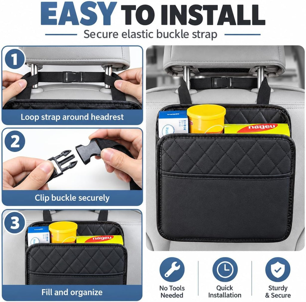 2 Pack Hanging Car Trash Bags & Backseat Organizers, Black