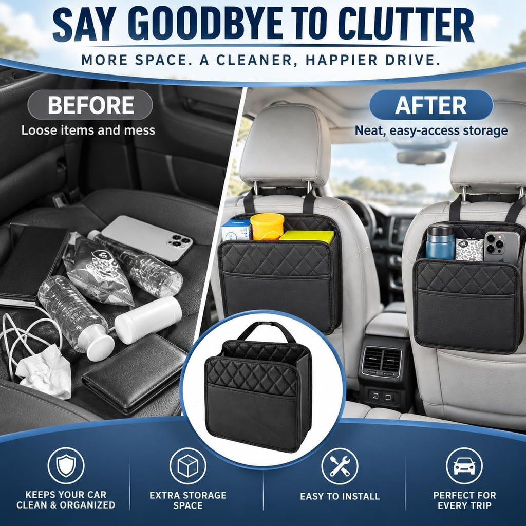 2 Pack Hanging Car Trash Bags & Backseat Organizers, Black