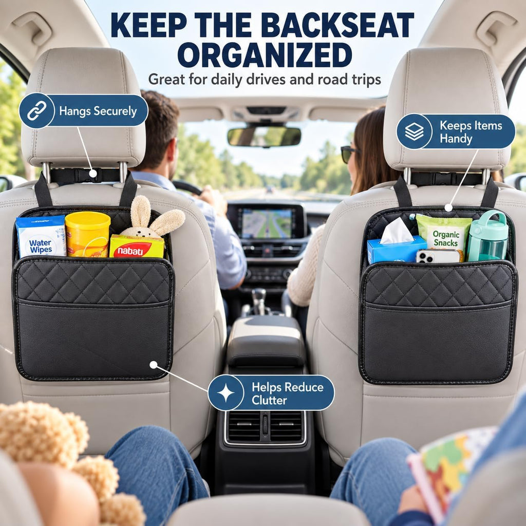 2 Pack Hanging Car Trash Bags & Backseat Organizers, Black
