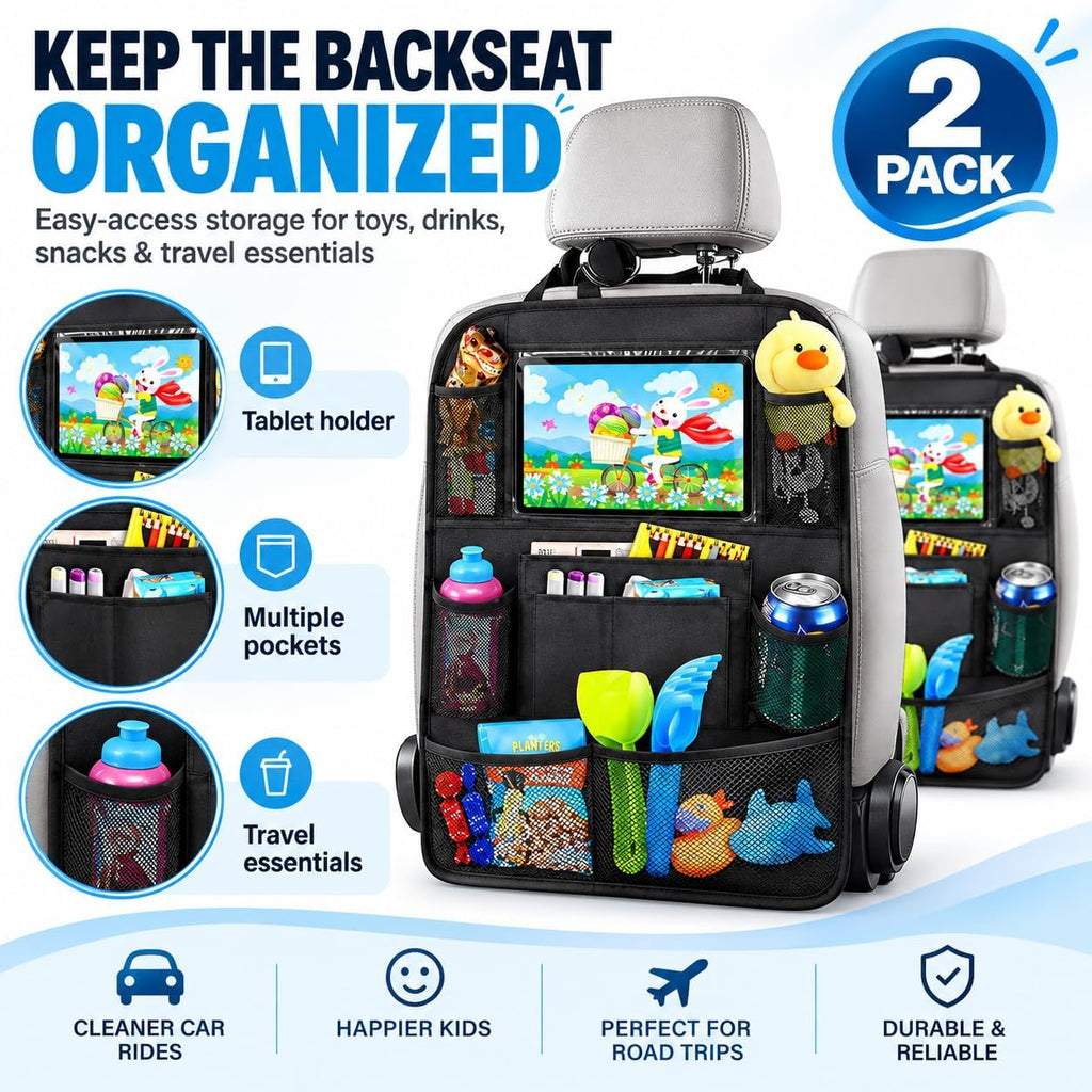 2 Pack Car Seat Protector & Backseat Organizer, Black