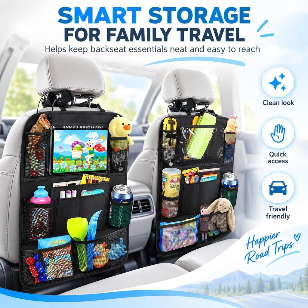 2 Pack Car Seat Protector & Backseat Organizer, Black