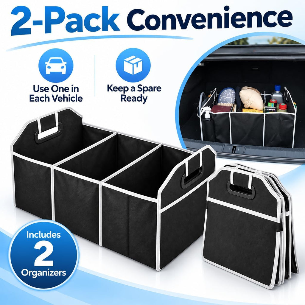 2 Pack Collapsible Car Organizer Storage Boxes, Black