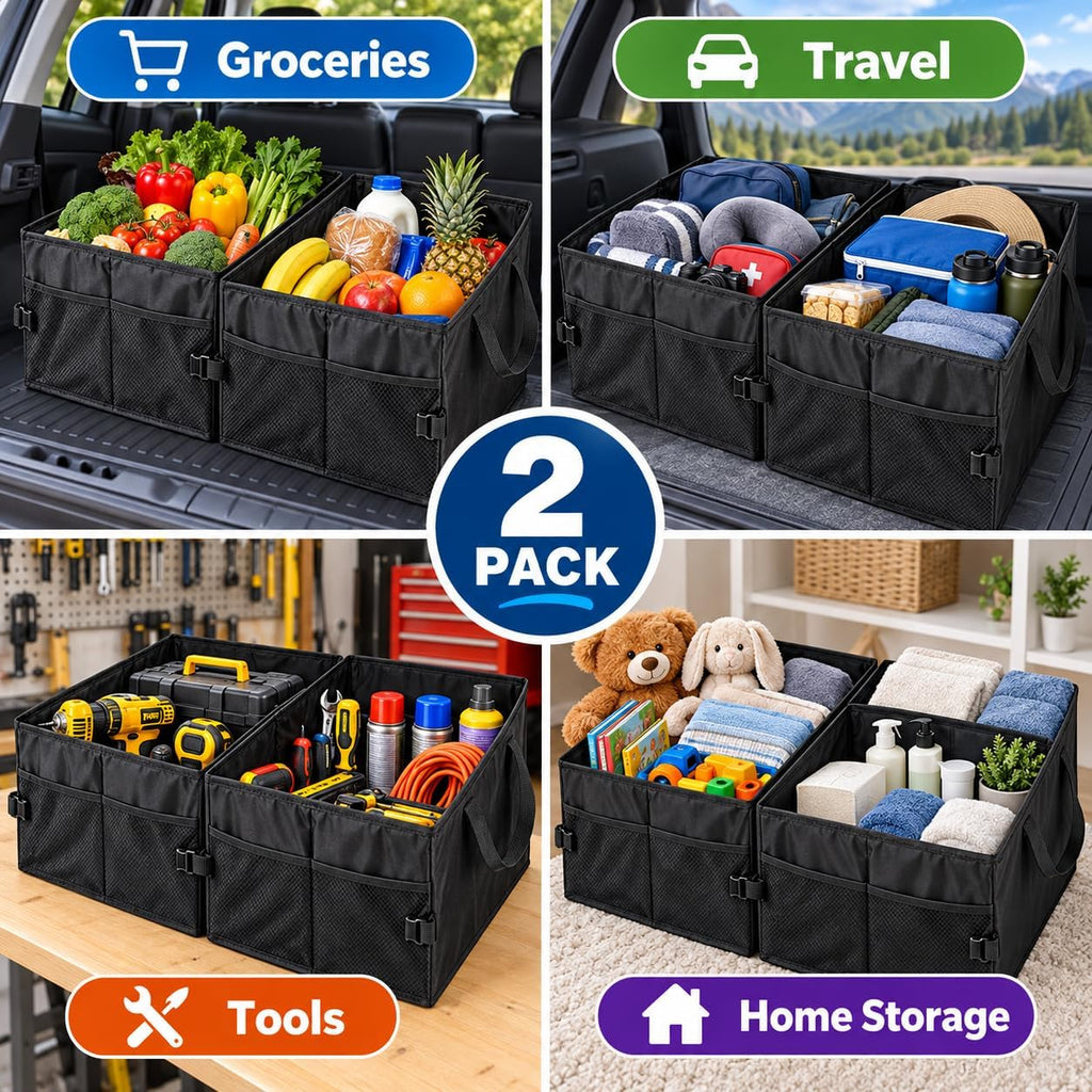 Single Collapsible Car Trunk Organizer with Adjustable Compartments