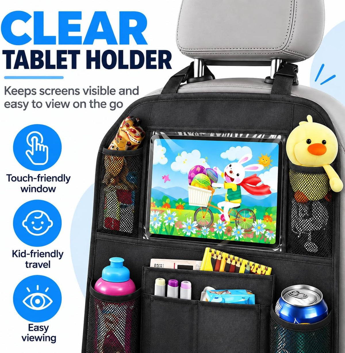 2 Pack Car Seat Protector & Backseat Organizer, Black