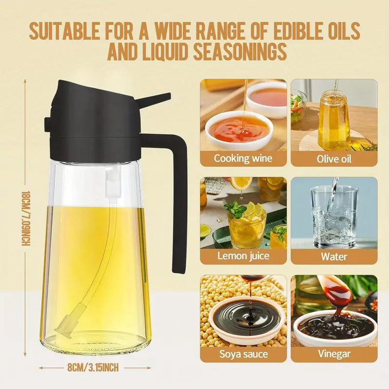 16oz Oil Dispenser Bottle for Kitchen, 2 in 1 Olive Oil Dispenser and Oil Sprayer, 470ml Olive Oil Bottle, Oil Sprayer for Cooking, Kitchen, Salad, Barbecue, Black
