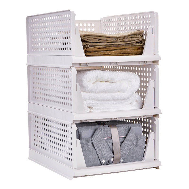 Stackable Closet Storage Baskets, Foldable Plastic Organizer Bins, Open-Front, White, 5 Pack