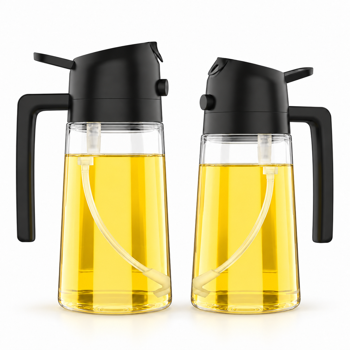 2 pack 16oz Oil Dispenser Bottle for Kitchen, 2 in 1 Olive Oil Dispenser and Oil Sprayer, 470ml Olive Oil Bottle, Oil Sprayer for Cooking, Kitchen, Salad, Barbecue, Black